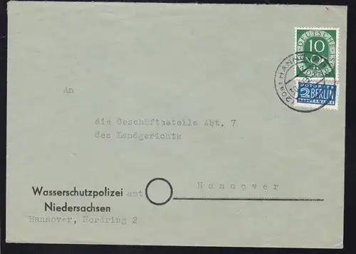 Posthorn 10 Pfg. auf Brief der Wasserschutzpolizei Niedersachsen ab Hannover