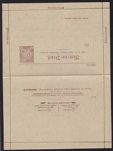 Hannover Mercur-Brief Kartenbrief 3 Pfg., ungebraucht