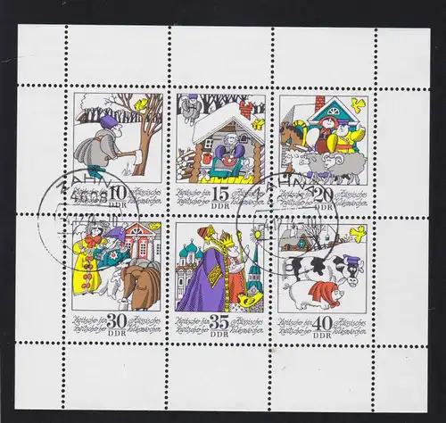 Märchen (IX) Zwitscher hun und zwitscher her, Kleinbogen mit Ersttagsstempel