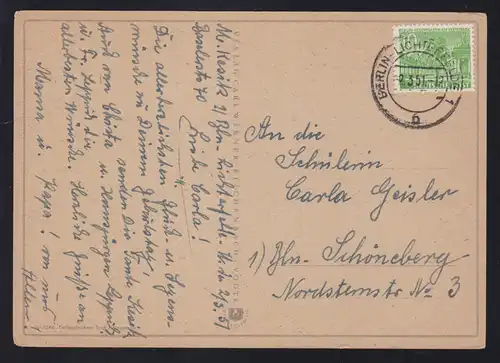 Bauten 10 Pfg. auf CAK ab Berlin-Liochterfelde 1 2.3.51 nach Berlin-Schöneberg