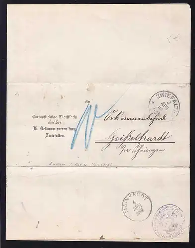 K1 ZWIEFALTEN 3 APR 1900 und 10 APR 1900 auf 2x verschickten Brief