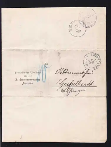 K1 ZWIEFALTEN 3 APR 1900 und 10 APR 1900 auf 2x verschickten Brief