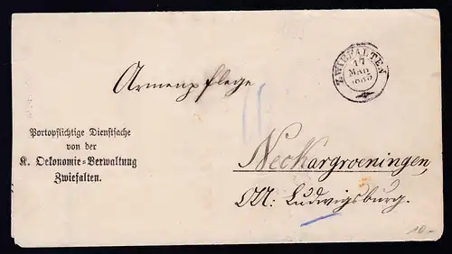 K2 ZWIEFALTEN 17 MAR 1885 auf Brief der Oeconomie-Verwaltung Zwiefalten 