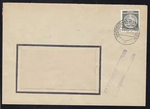 Staatswappen 20 Pfg. auf Fensterbrief des VEB Webstuhlbau Grossenhain