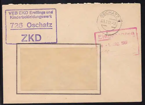R4 VEB EKO Erstlings und Kinderbekleidungswerk 726 Oschatz ZKD auf Fensterbrief