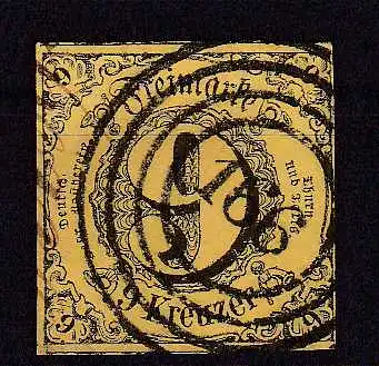 Ziffer 9 Kr. mit Nummernstempel 166 (= Biebrich)