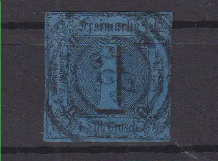 Ziffer 1 Sgr. mit Nummernstempel 222(= Auma)