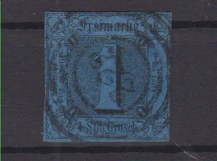 Ziffer 1 Sgr. mit Nummernstempel 222(= Auma)