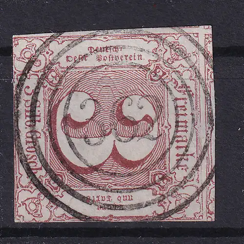 Ziffer 3 Sgr. mit blauem Nummernstempel 362(= Ichtershausen)