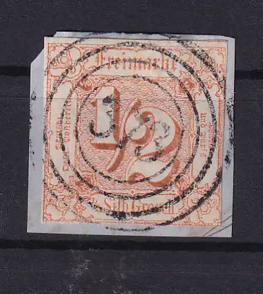 Ziffer ½ Sgr. auf Briefstück mit Nummernstempel 373 (= Großrudestedt)