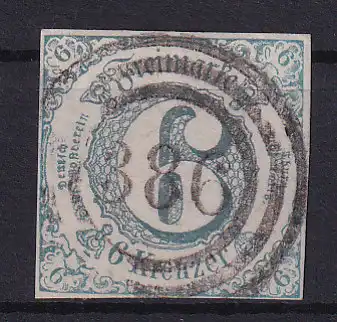 Ziffer 6 Kr. mit Nummernstempel 386(= Viernheim)