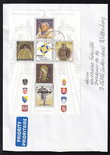 Mitteleuropäischer Katholikrnzag Mariazell 2004 Block auf Brief