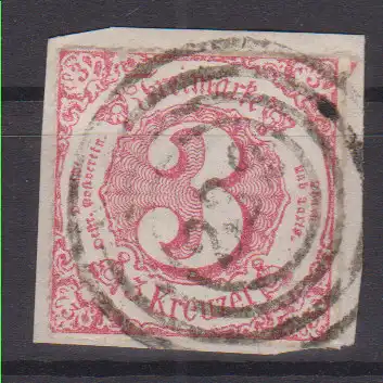 Ziffer 3 Kr. auf Briefstück mit Nummernstempel 232(= Königsberg)