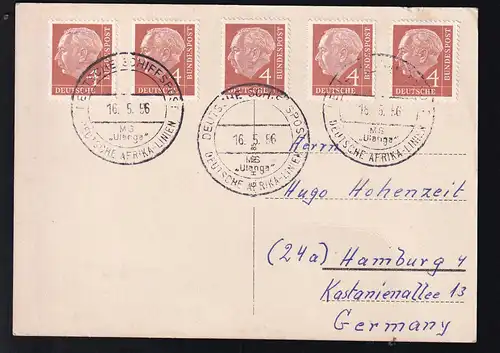 DEUTSCHE SCHIFFSPOST DEUTSCHE AFRIKA-LINIEN MS "Ulanga" 16.5.56 auf AK