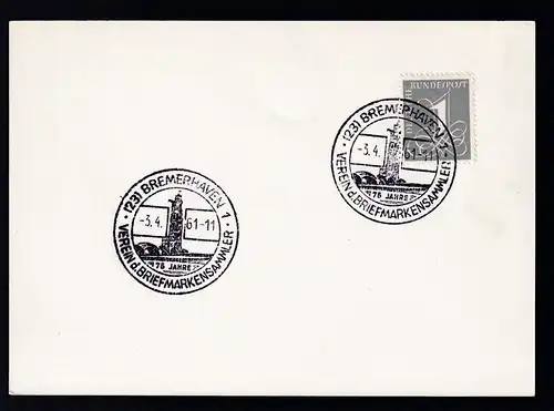 (23) BREMERHAVEN 1 75 JAHRE  VEREIN d. BRIEFMARKENSAMMLER auf Stempelblatt