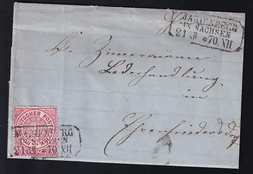 Ziffer 1 Gr. auf Brief mit R3 MARIENBERG IN SACHSEN 21.XII.70 nach ?