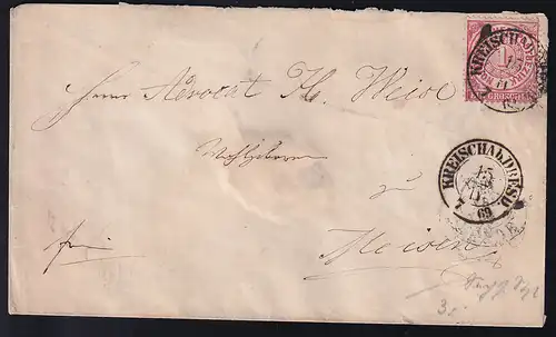 Ziffer 1 Gr. auf Brief mit K2 KREISCHA b. DRESD. 15.IV.69 nach Dresden