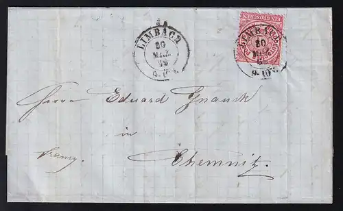 Ziffer 1 Gr. auf Brief mit K2 LIMBACH 30 MRZ 69 nach Chemnitz