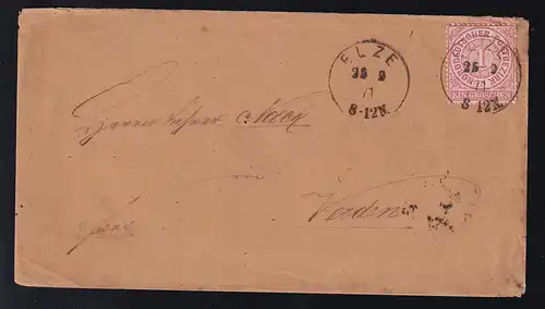 Ziffer 1 Gr. auf Brief mit K1 ELZE 25.9.71 nach Verden