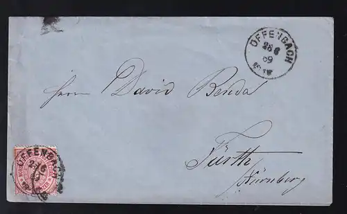 Ziffer 3 Kr. auf Brief  mit K1 OFFENBACH 28.6.69 nach Fürth