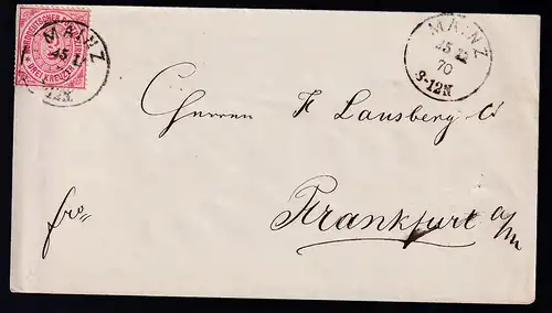 Ziffer 3 Kr. auf Brief mit K1 MAINZ 15.12.70 nach Frankfutz a/M
