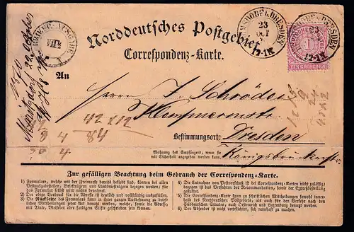 Ziffer 1 Gr. auf Correspondenz-Karte mit K2 HERMSDORF b. DRESDEN 23 OCT 70 