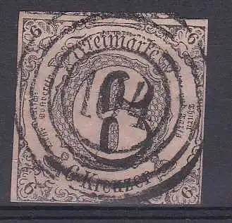Ziffer 6 Kr. mit Nummernstempel 104 (= Darmstadt)