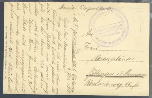 violetter Briefstempel Kommando d. Sperrverkehrsdivision der Elbe auf AK