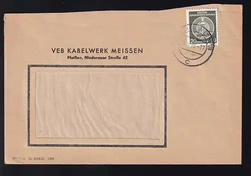 Staatswappen 20 Pfg. auf Fensterbrief des VEB Kabelwerk Meissen
