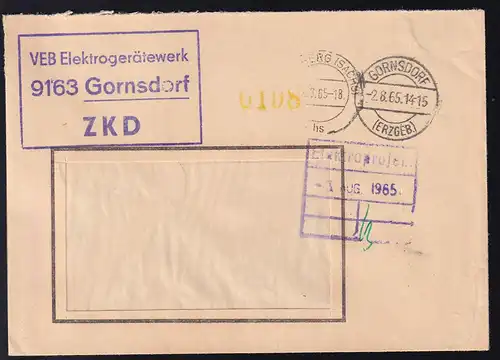R3 VEB Elektrogerätewerk 9163 Gornsdorf ZKD auf Fensterbrief