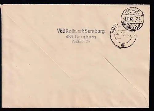 R3 VEB Kaliwerk 435 BERNBURG ZKD auf Fensterbrief