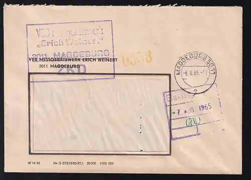 R4 VEB MESSGERÄTEWERK "ERUCH WEINERT" 301 MAGDEBURG ZKD auf Fensterbrief