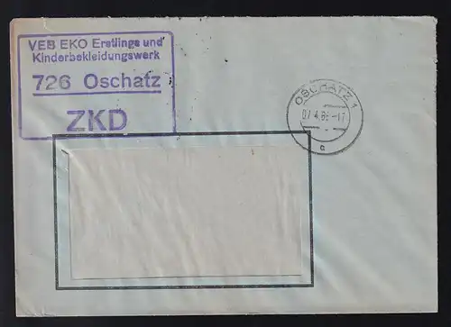 R4 VEB EKO Erstlings und Kinderbekleidungswerk 726 Oschatz ZKD auf Fensterbrief