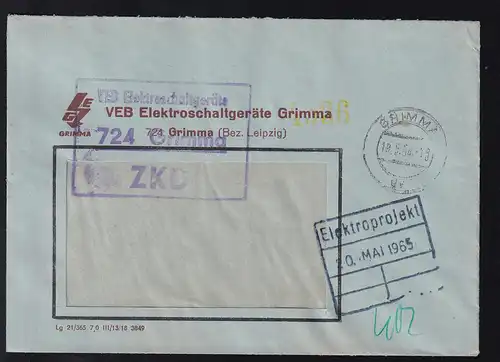 R3 VEB Elektroschaltgeräte 724 Grimma ZKD auf Fensterbrief