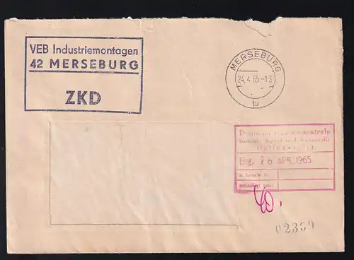 R3 VEB Industriemontagen 42 MERSEBURG  ZKD auf Fensterbrief