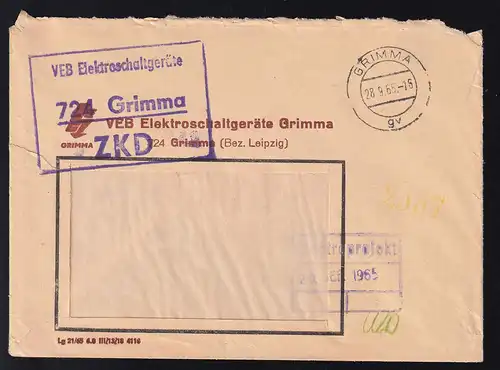 R3 VEB Eletroschaltgeräte 724 Grimma ZKD auf Fensterbrief,