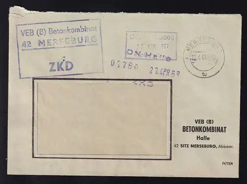 R3 VEB (B) Betonkombinat 42 MERSEBURG ZKD auf Fensterbrief