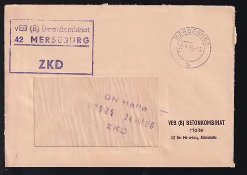 R3 VEB (B) Betonkombinat 42 MERSEBURG ZKD auf Fensterbrief