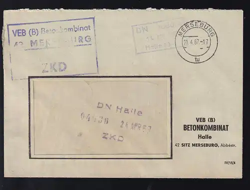 R3 VEB (B) Betonkombinat 42 MERSEBURG ZKD auf Fensterbrief