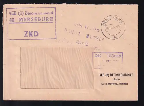 R3 VEB (B) Betonkombinat 42 MERSEBURG ZKD auf Fensterbrief