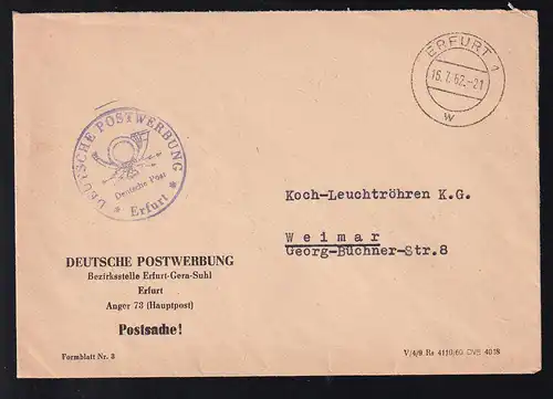 1962 Brief (Postsache) der Deutschen Postwerbung Bezirksstelle Erfurt-Gera-Suhl