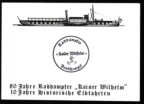 OSt. Lauenburg (Elbe) 11.10.80 + Cachets Raddampfer Kaiser Wilhelm auf Postkarte
