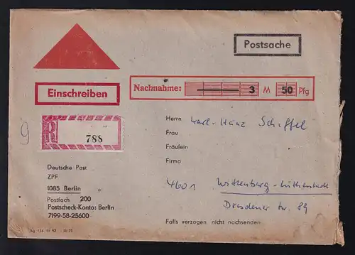 Nachnahme-R-Postsqache der Deutschen Post ZPF 1085 Berlin