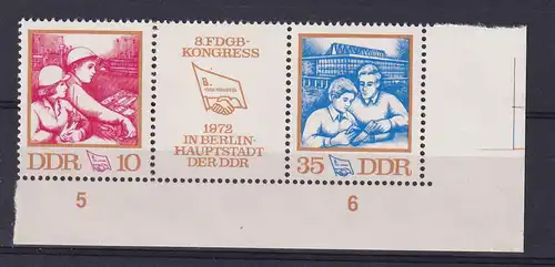 8. FDGB-Kongress, Zusammendruck Eckrandstück **