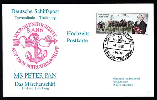 DEUTSCHE SCHIFFSPOST MS PETER PAN TT-Line TRAVEMÜNDE-TRELLEBORG 8.8.88