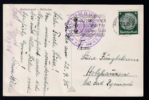 Ost- Bremerhaven 23.9.35 + Bordstempel D. COLUMBUS auf AK (Balestrand)