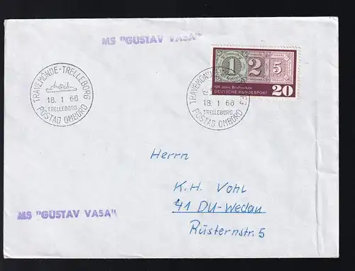 TRAVEMÜNDE-TRELLEBORG TRELLEBORG POSTAD OMBORD 18.1.66 + L1 MS "GUSTAV VASA" 