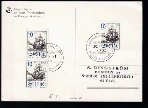 LONDON-GÜTEBORG M/S HISPANIA POSTAD OMBORD 30.5.71 auf CAK