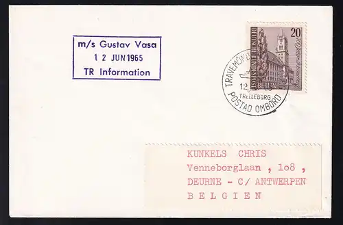 TRAVEMÜNDE-TRELLEBORG TRELLEBORG POSTAD OMBORD 12.6.65 + R3 m/s Gustav Vasa 