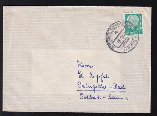 DEUTSCHE SCHIFFSPOST a MS "Hamburg" HAPAG 20.12.57 auf Reedereiumschlag